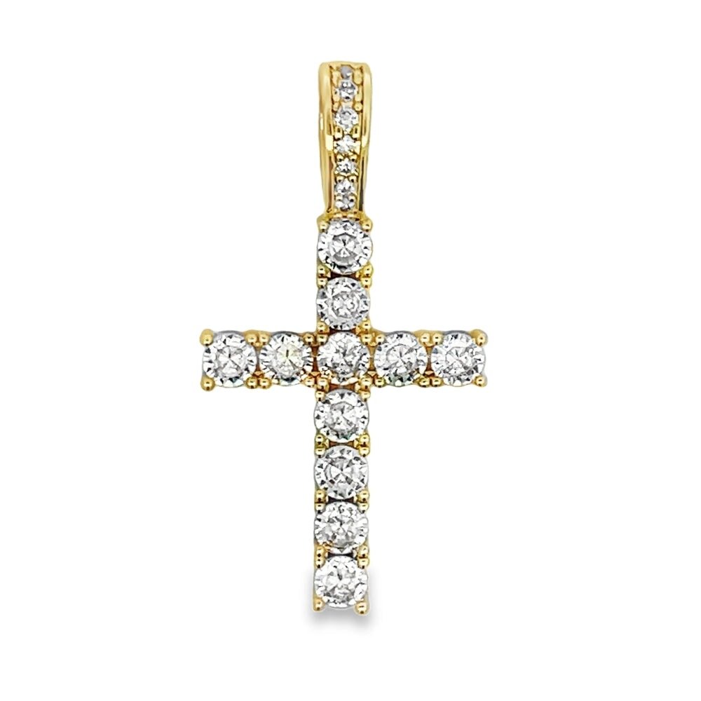 Tennis Cross CZ Iced Out Pendant & Free Chain Gold 18" HipHopBling