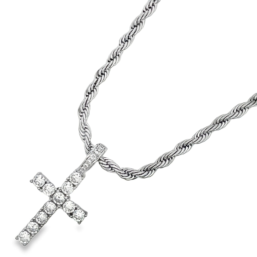 Tennis Cross CZ Iced Out Pendant & Free Chain Silver 18" HipHopBling