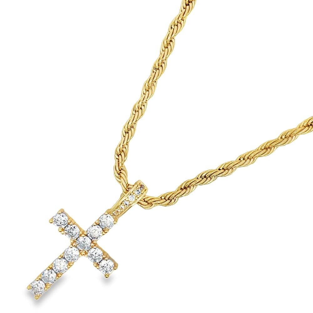 Tennis Cross CZ Iced Out Pendant & Free Chain Silver 18" HipHopBling