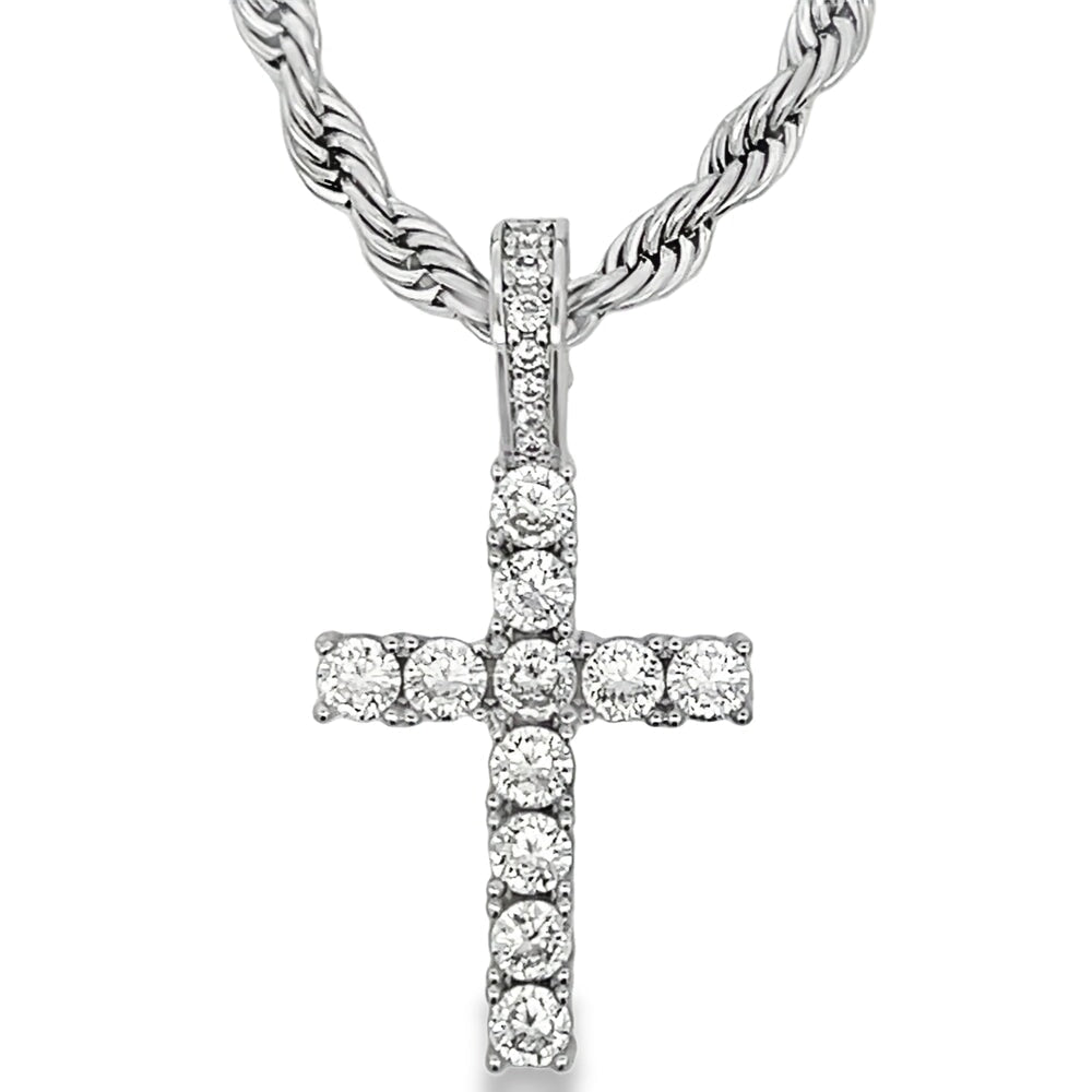 Tennis Cross CZ Iced Out Pendant & Free Chain Silver 18" HipHopBling