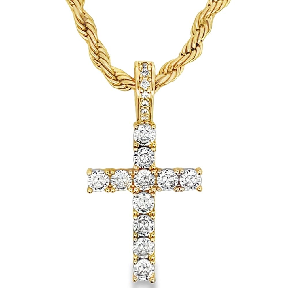 Tennis Cross CZ Iced Out Pendant & Free Chain Silver 18" HipHopBling