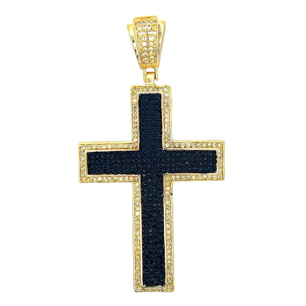 Thick Layer Cross CZ Iced Out Pendant Black HipHopBling