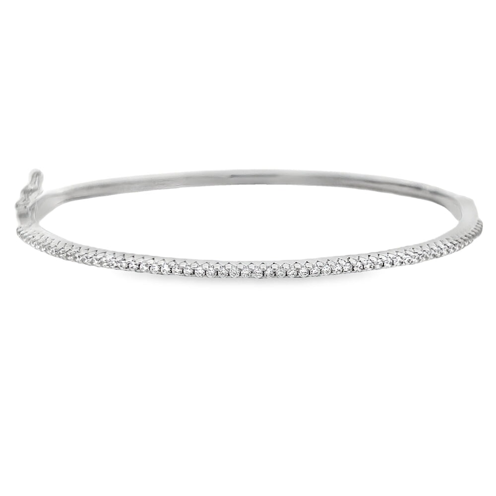 Thin Bangle CZ Iced Out Bracelet .925 Sterling Silver Silver HipHopBling
