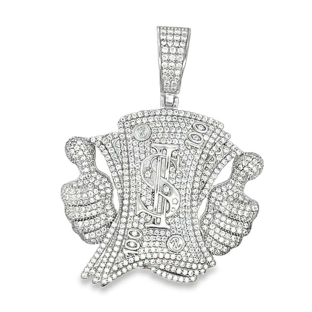 Thumbs Up Money Stack 3.20cttw VVS Moissanite Pendant .925 Silver HipHopBling