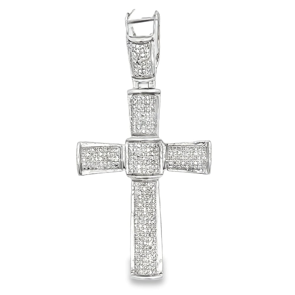 Timer 1.01cttw Diamond Cross Pendant .925 Sterling Silver HipHopBling