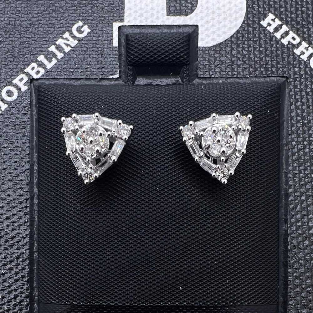 Triangle Baguette Cluster Diamond Earrings 14K White Gold HipHopBling
