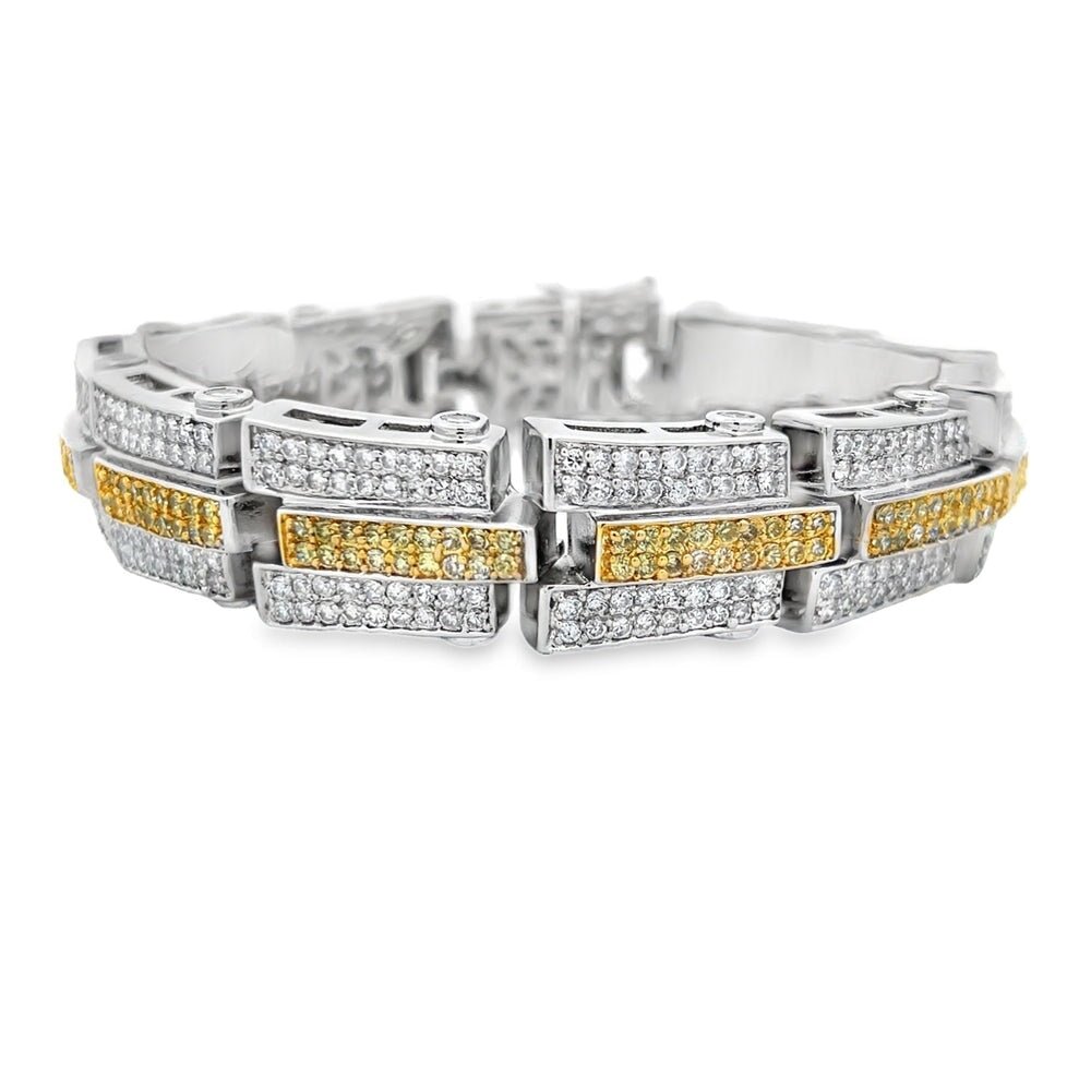 Triple Bar Yellow CZ Iced Out Bracelet .925 Sterling Silver HipHopBling