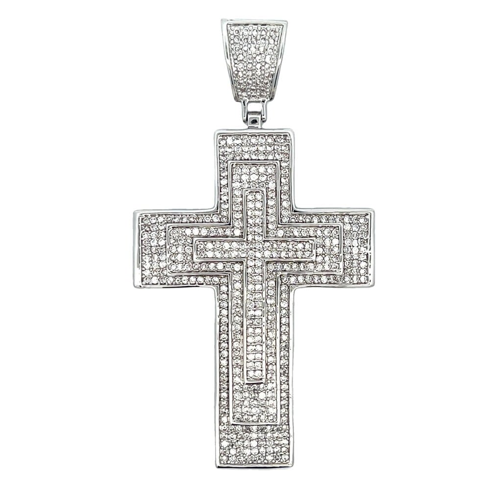 Triple Layer Cross CZ Iced Out Pendant HipHopBling