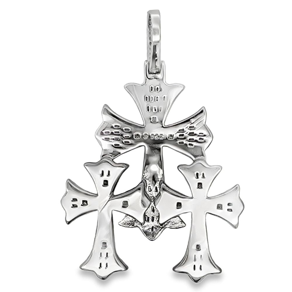 Triple Stacked Cross Iced Out Moissanite Pendant .925 Sterling Silver HipHopBling