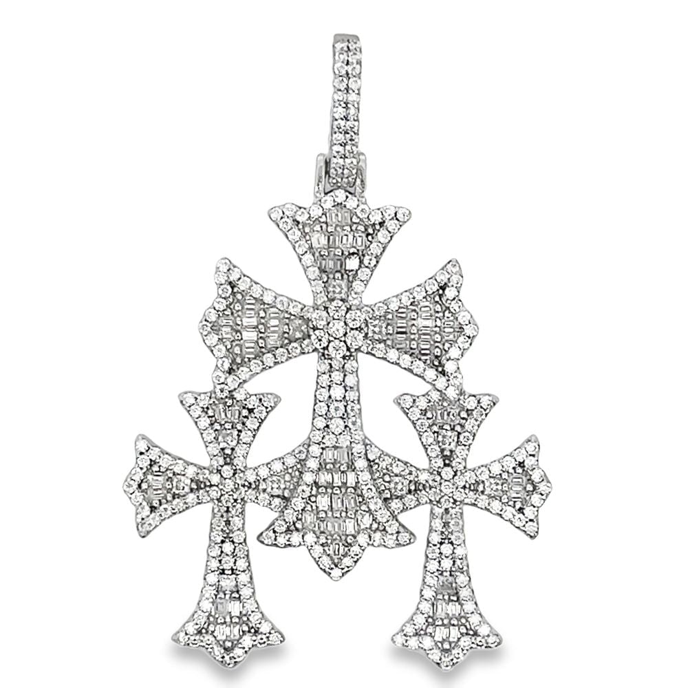 Triple Stacked Cross Iced Out Moissanite Pendant .925 Sterling Silver HipHopBling