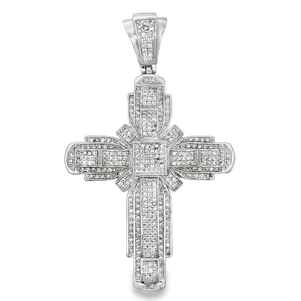 Vintage Unique Cross CZ Iced Out Pendant .925 Sterling Silver HipHopBling