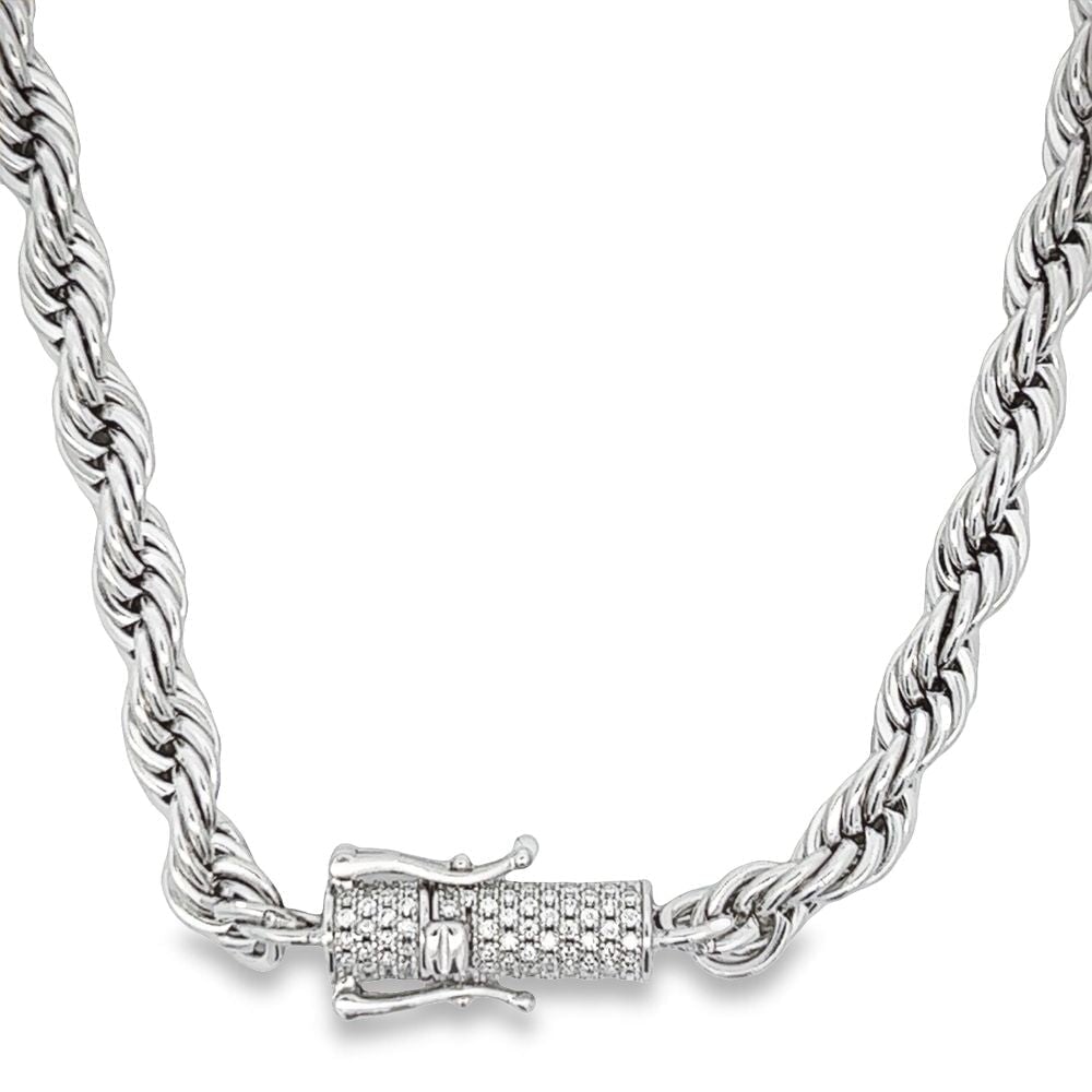 VVS Moissanite French Rope Chain Steel / .925 Silver White Gold 6MM 16" HipHopBling