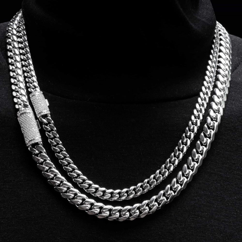 VVS Moissanite Miami Cuban Bracelet Steel / .925 Silver 8MM Yellow Gold 18" HipHopBling