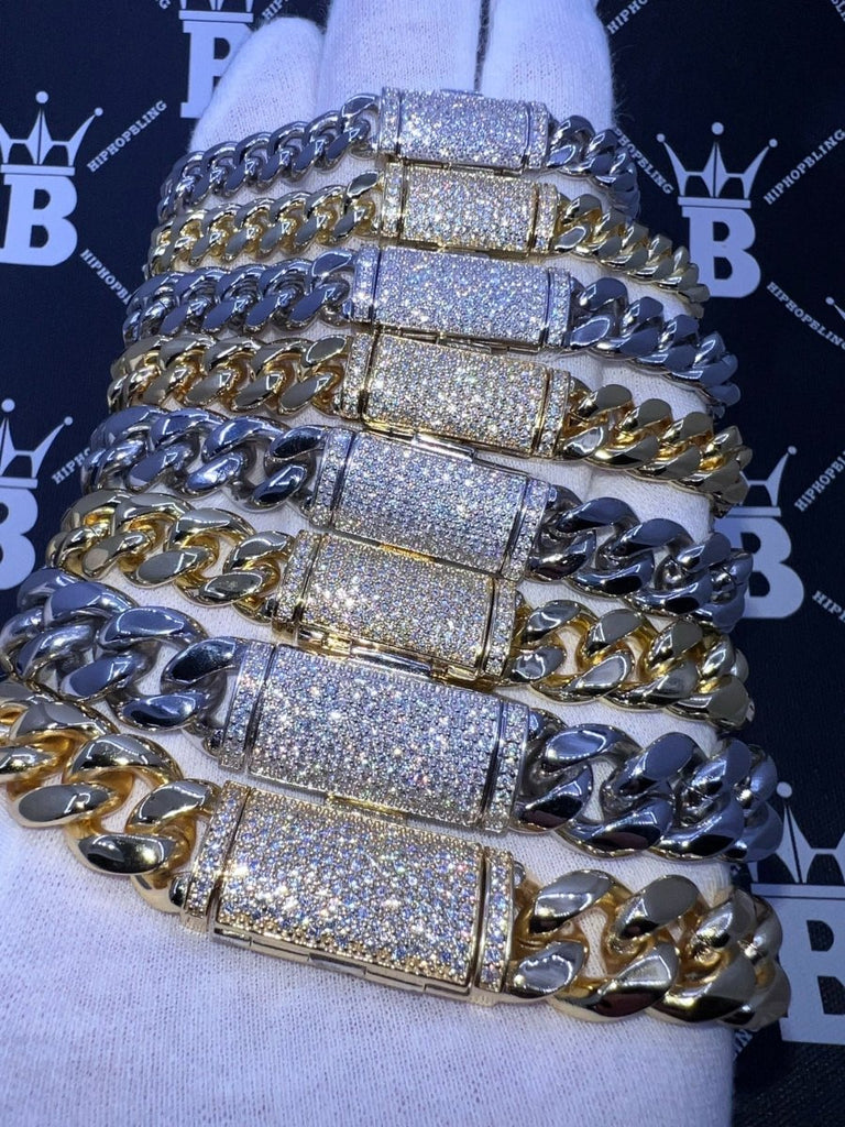 VVS Moissanite Miami Cuban Bracelet Steel / .925 Silver 8MM Yellow Gold 7" Bracelet HipHopBling
