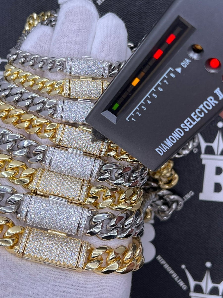 VVS Moissanite Miami Cuban Bracelet Steel / .925 Silver 8MM Yellow Gold 7" Bracelet HipHopBling