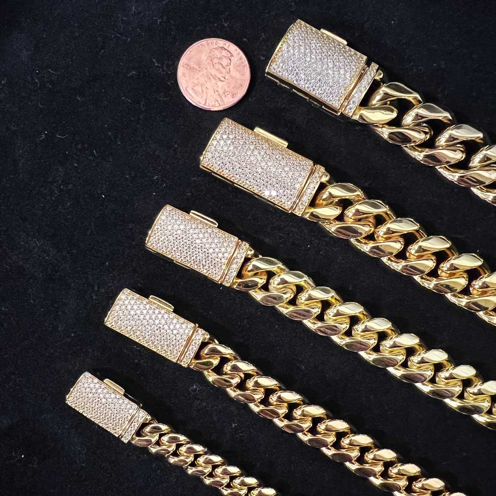 VVS Moissanite Miami Cuban Chain Steel / .925 Silver 8MM White Gold 18" HipHopBling