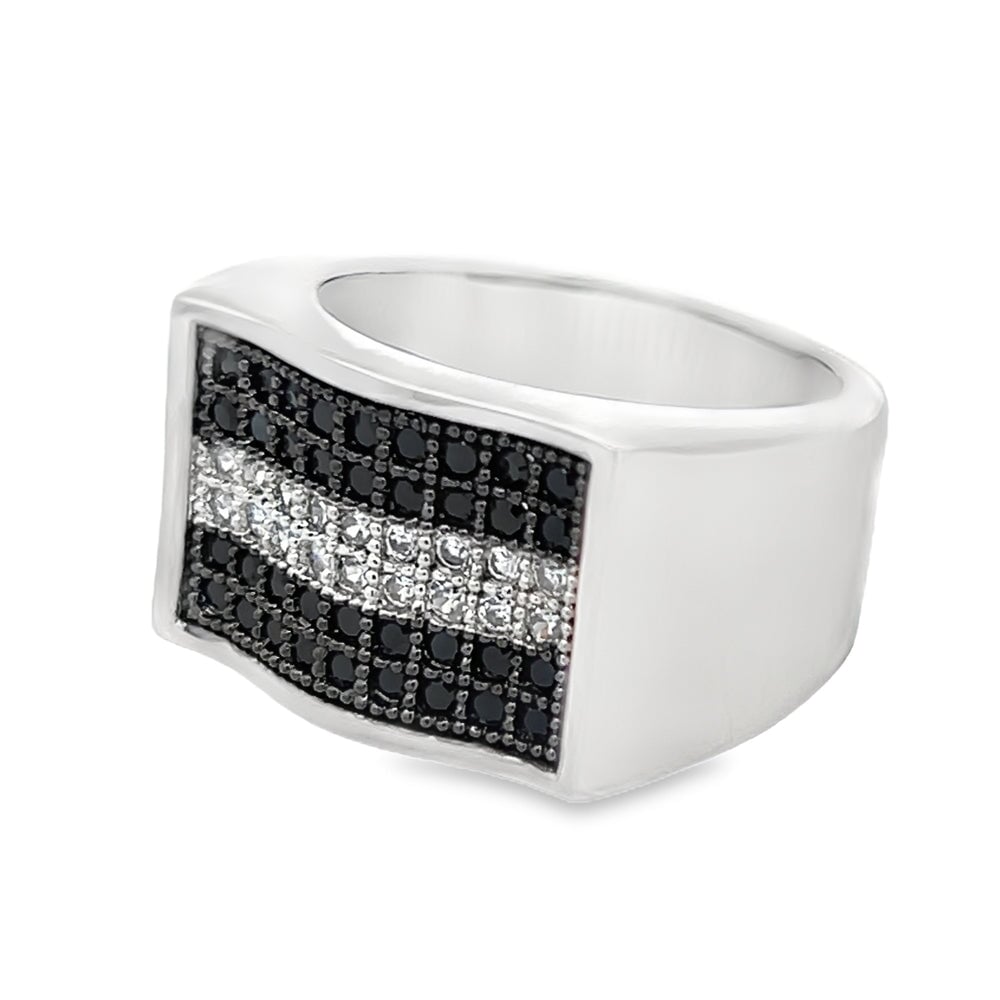 Waves Black & White CZ Ring .925 Sterling Silver 8 HipHopBling