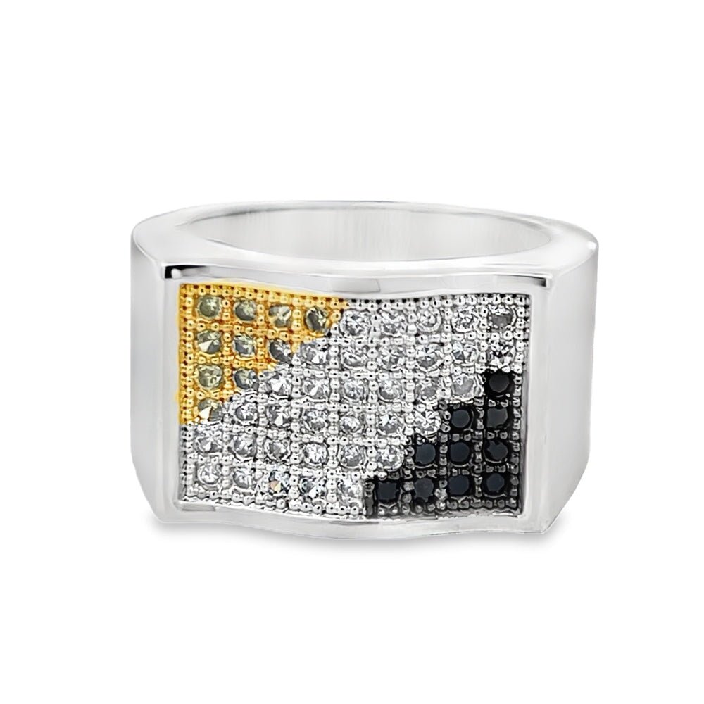 Waves Yellow & Black & White CZ Ring .925 Sterling Silver 8 HipHopBling