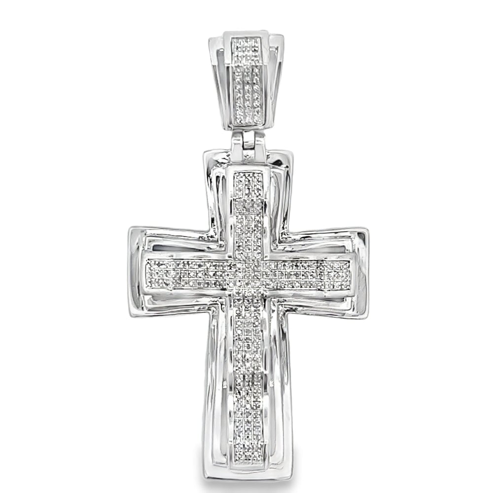 Wavy Cross 1.00cttw Diamond Pendant .925 Sterling Silver HipHopBling
