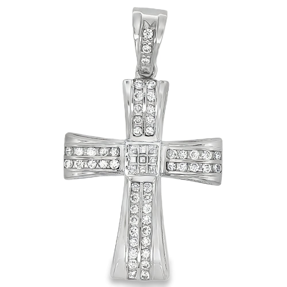 Wavy Cross CZ Pendant .925 Sterling Silver HipHopBling