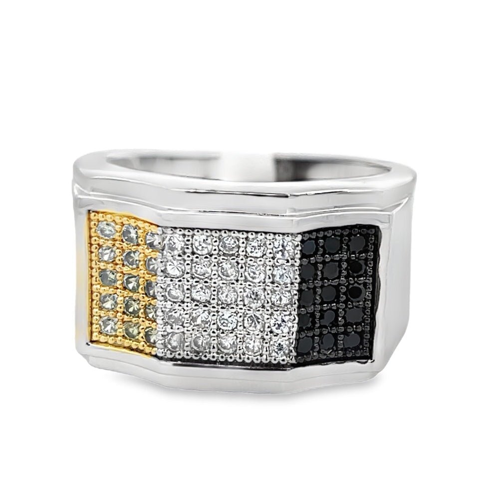 Wavy Tri Color CZ Ring .925 Sterling Silver 8 HipHopBling