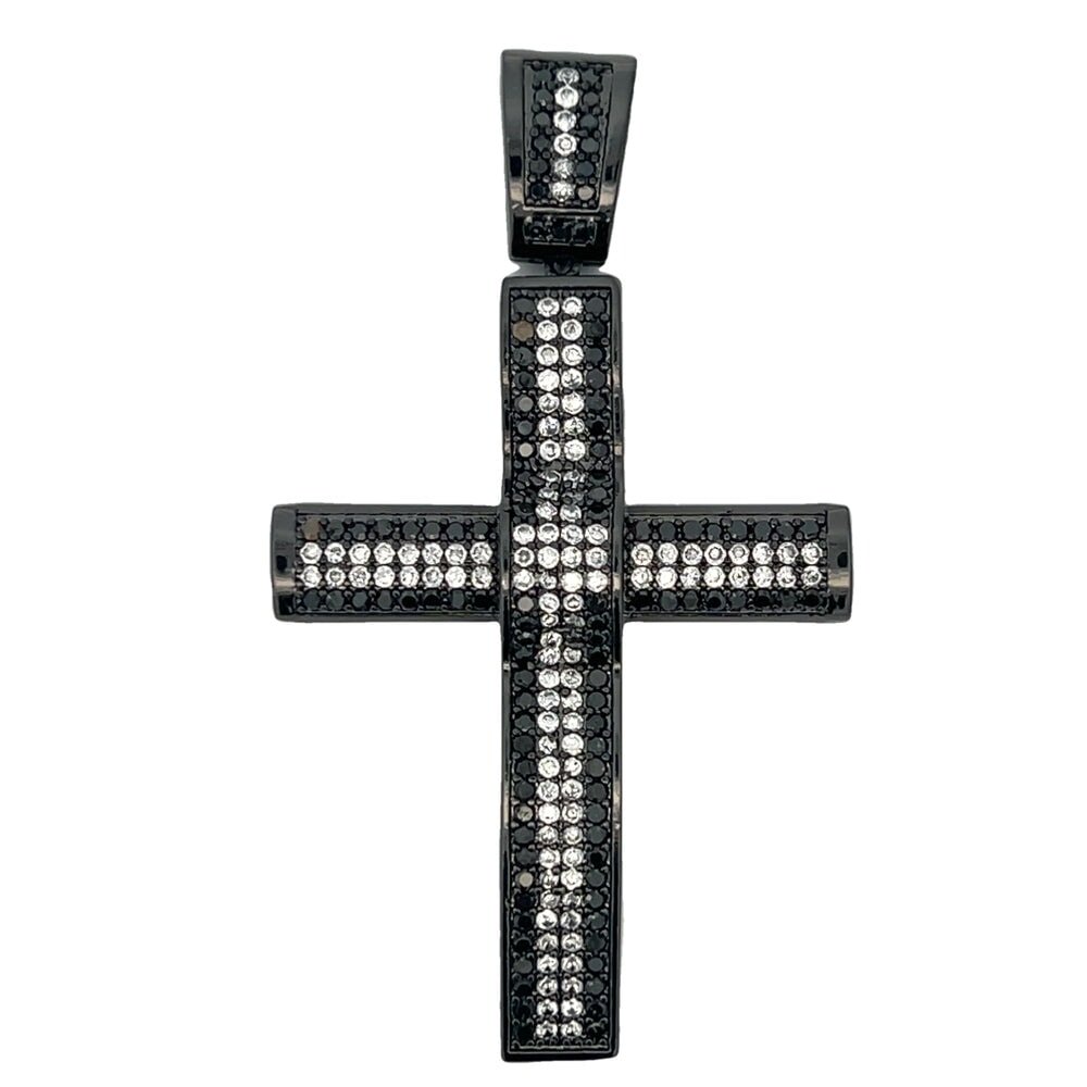 White/ Black CZ Cross Iced Out Pendant HipHopBling