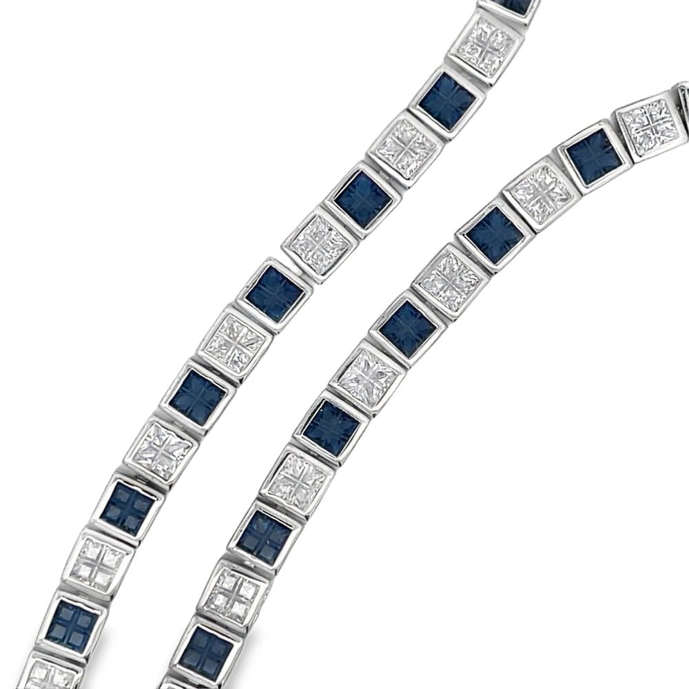 White & Blue Princess Cut CZ Tennis Chain .925 Sterling Silver HipHopBling