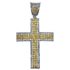 White & Yellow Stripe CZ Cross Iced Out Pendant HipHopBling