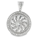 Wire Spoke Rim Spinner CZ Pendant .925 Sterling Silver HipHopBling
