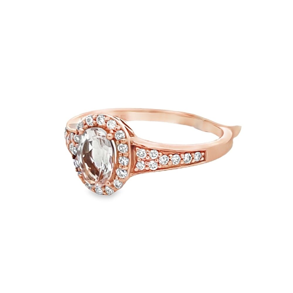 Womens 14K Rose Gold Oval Cut Morganite Diamond Solitaire Ring HipHopBling