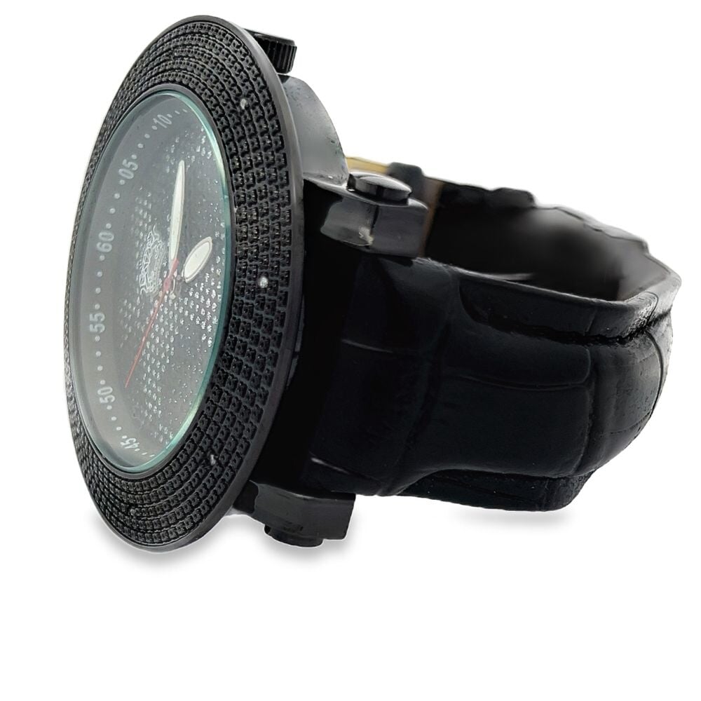 World Map Dial Black Real .08cttw Watch HipHopBling