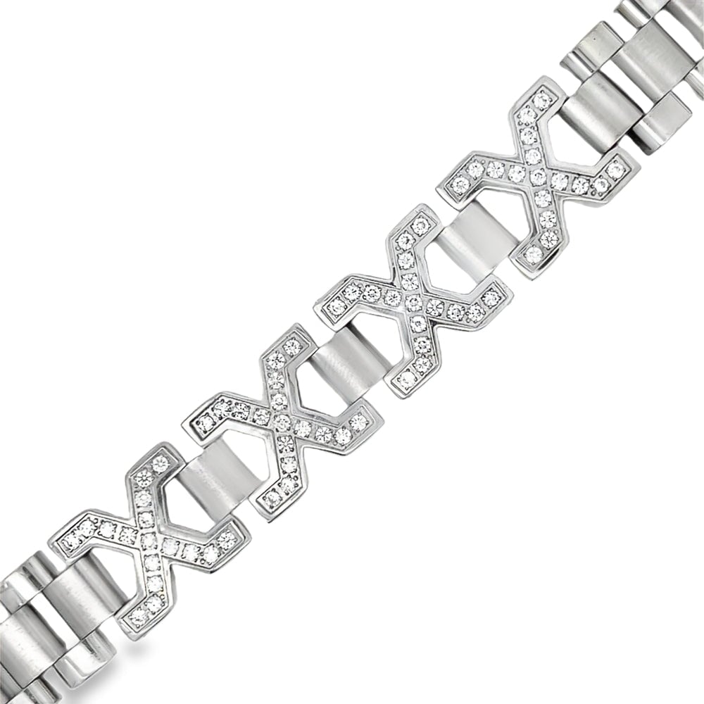 X CZ Iced Out Bracelet Stainless Steel HipHopBling