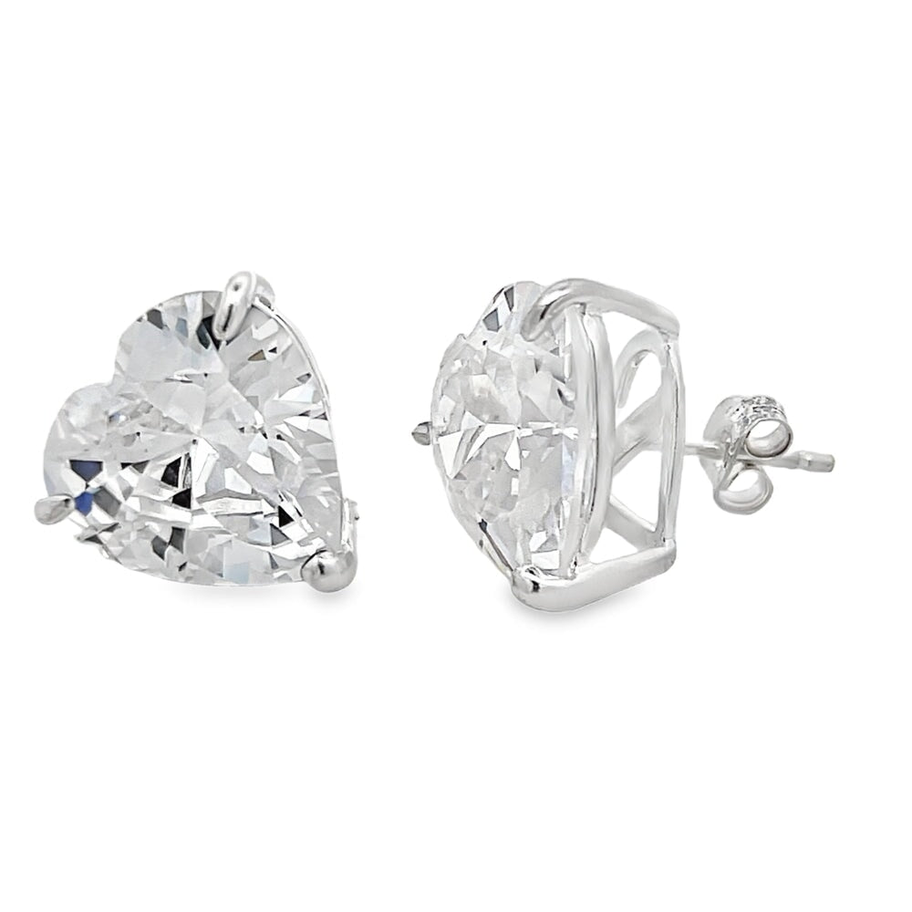 XL 15MM Heart Cut CZ Stud Earrings .925 Sterling Silver HipHopBling