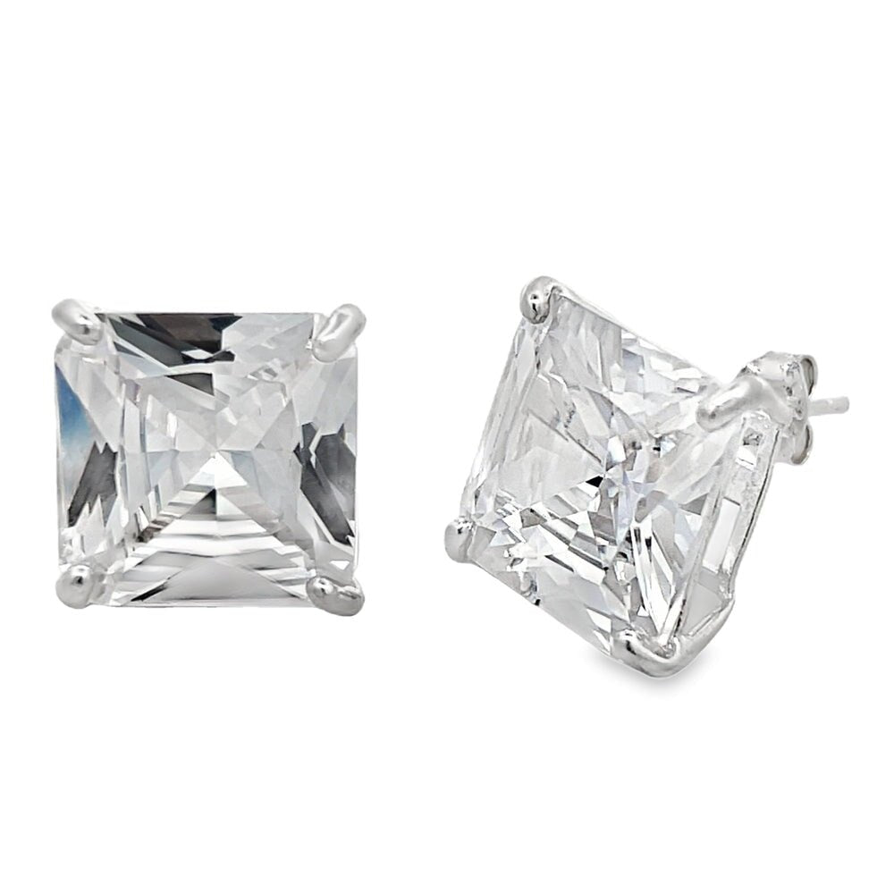 XL 15MM Princess Cut CZ Stud Earrings .925 Sterling Silver HipHopBling
