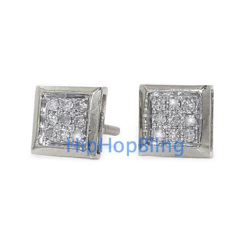 .05 Carat Diamond Box 10k White Gold Micro Pave Earrings HipHopBling