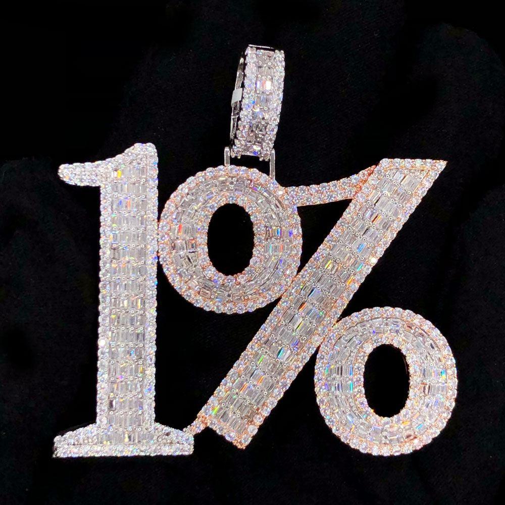 1% Baguette VVS CZ Hip Hop Bling Iced Out Pendant White Gold HipHopBling