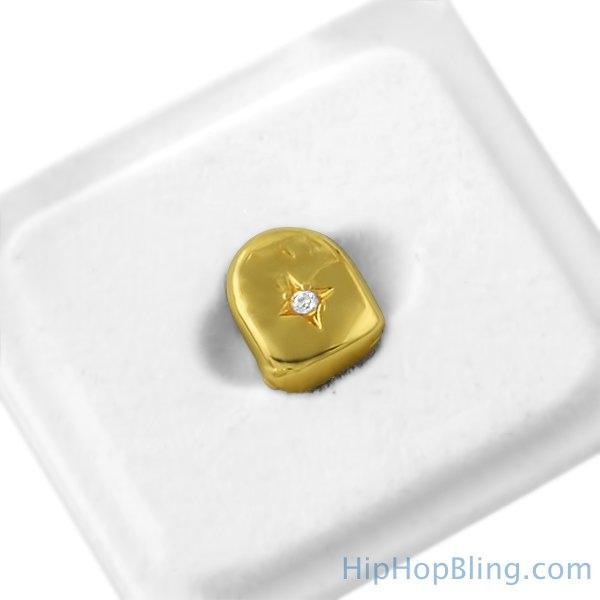 1 CZ Gold Single Tooth Grillz HipHopBling