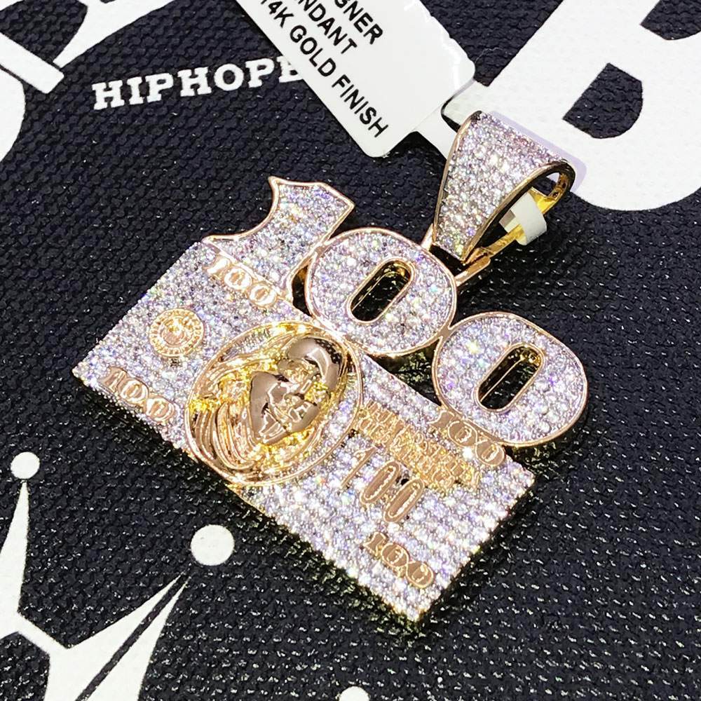 100 $100 Bill CZ Hip Hop Bling Bling Pendant Yellow Gold HipHopBling