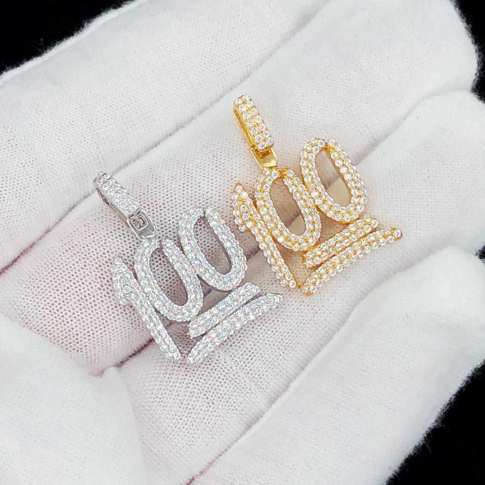 100 .925 Sterling Silver Mini CZ Iced Out Pendant White Gold HipHopBling