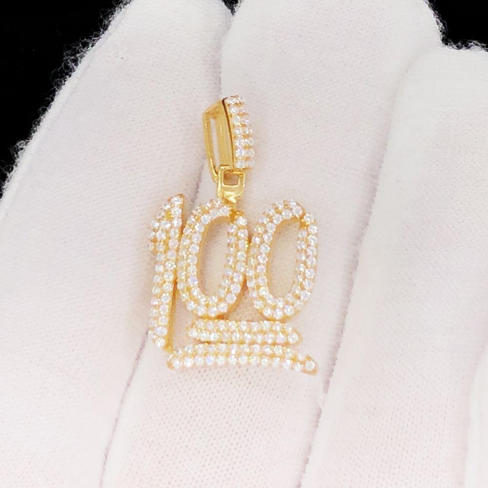 100 .925 Sterling Silver Mini CZ Iced Out Pendant Yellow Gold HipHopBling