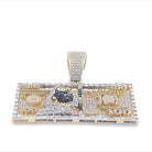 $100 Bill Baguette Blue Diamond Pendant 1.20cttw 10K Yellow Gold HipHopBling