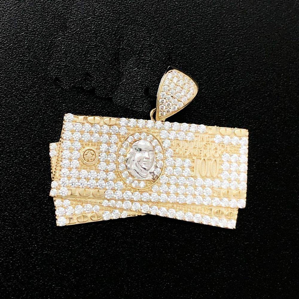 $100 Bill Stacks CZ 10K Yellow Gold Pendant HipHopBling