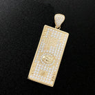 $100 Bill Vertical CZ 10K Yellow Gold Pendant HipHopBling