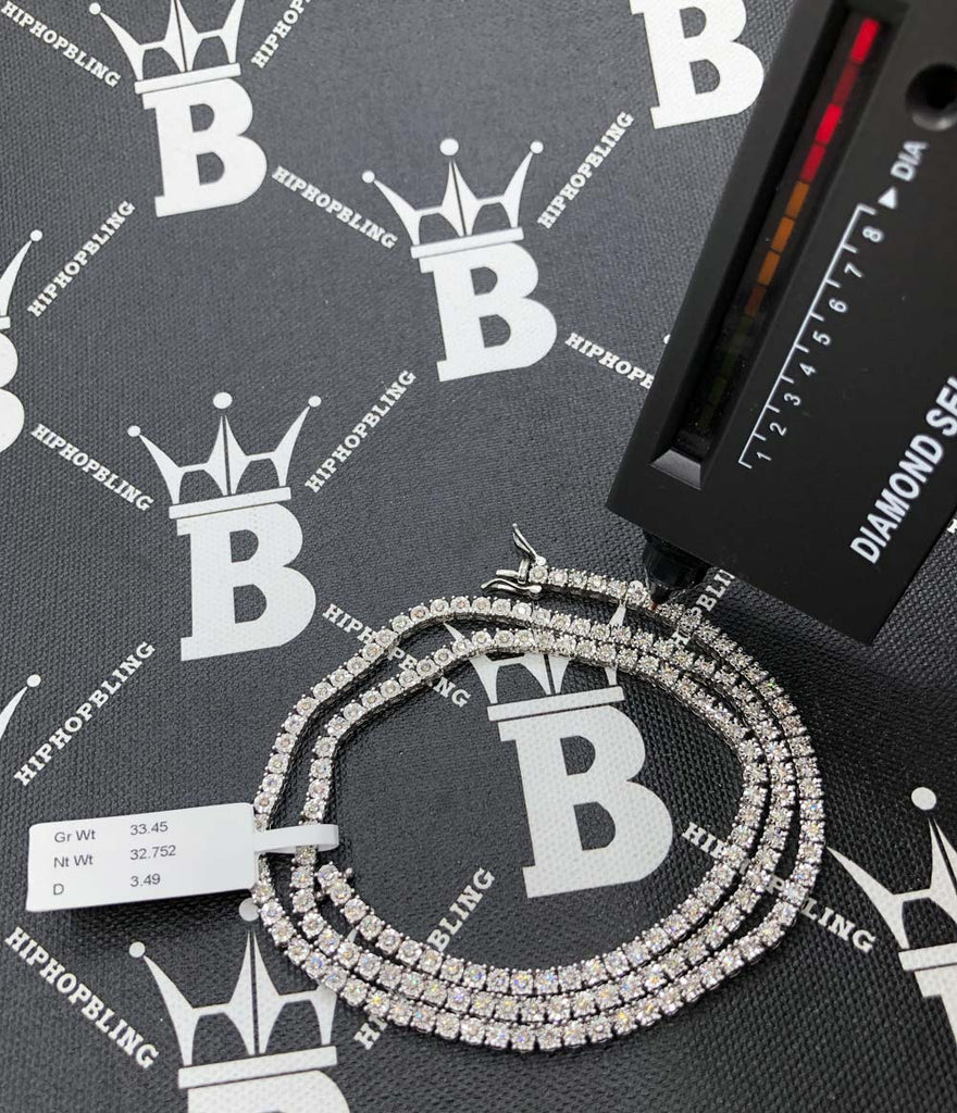 10K White Gold Diamond Tennis Chain 3MM Miracle Setting 18" HipHopBling