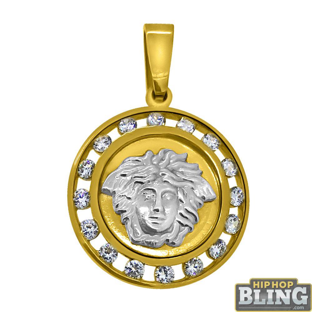 10K Yellow Gold Channel Set CZ Medusa Medallion HipHopBling