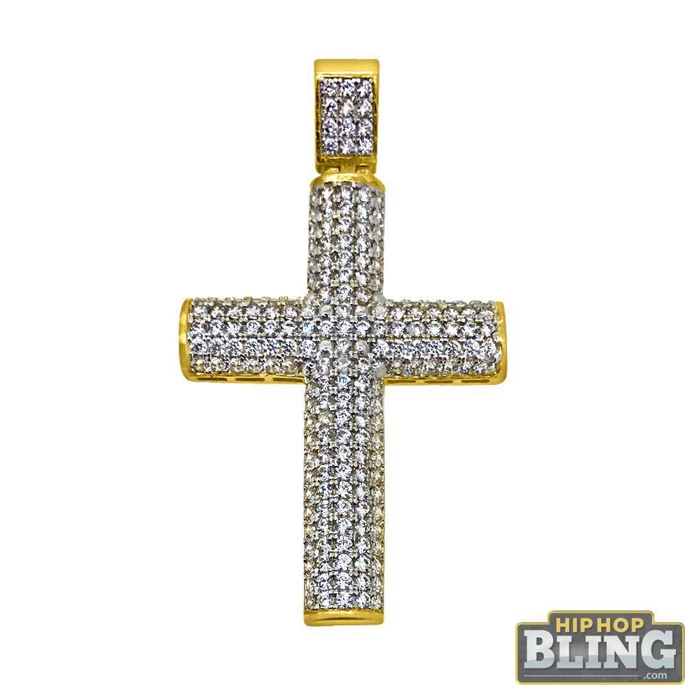 10K Yellow Gold CZ Rounded Small Bling Cross HipHopBling