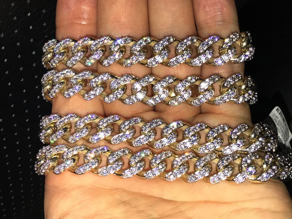 10K Yellow Gold CZ Turkish Cuban Iced Out Chain 11MM 9" Bracelet HipHopBling