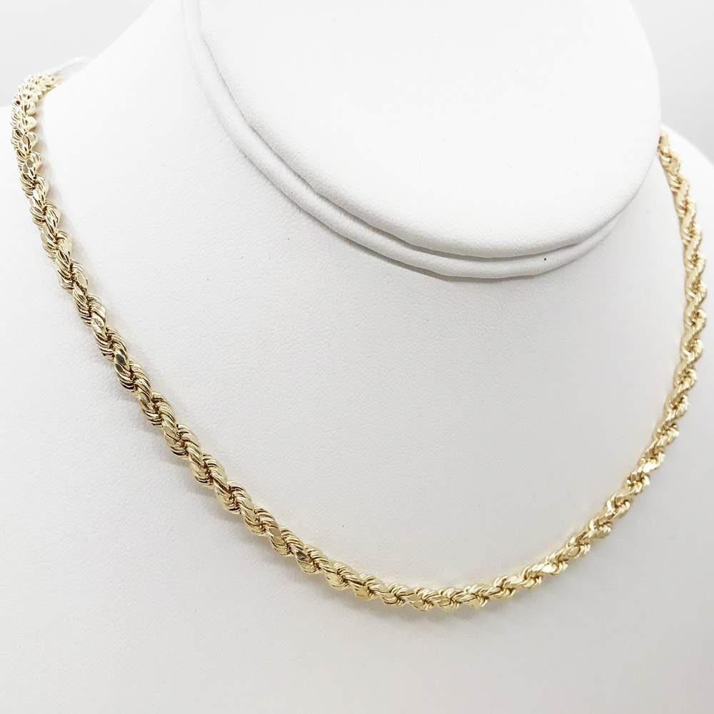 10K Yellow Gold Diamond Cut French Rope Chain Lightweight 2MM 16" HipHopBling