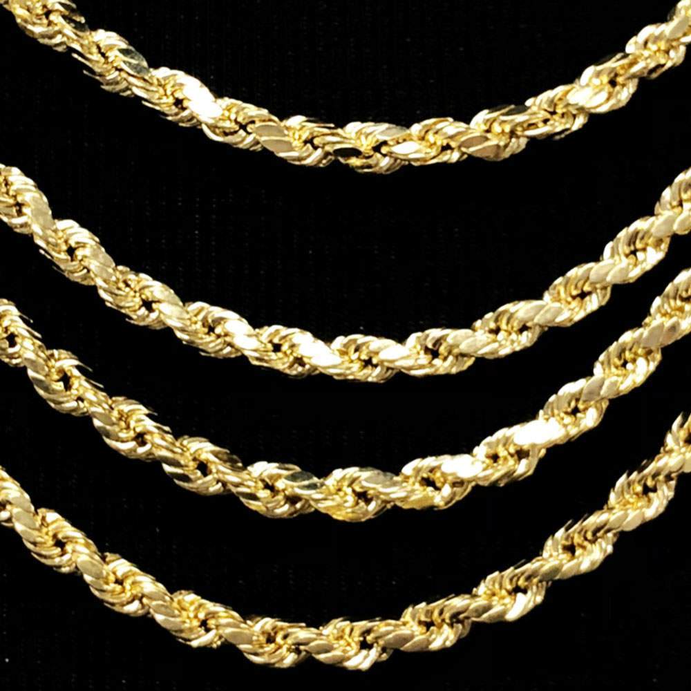 10K Yellow Gold Diamond Cut French Rope Chain Lightweight 2MM 16" HipHopBling