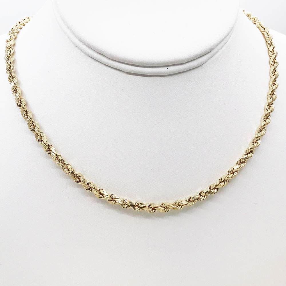 10K Yellow Gold Diamond Cut French Rope Chain Lightweight 4MM 16" HipHopBling